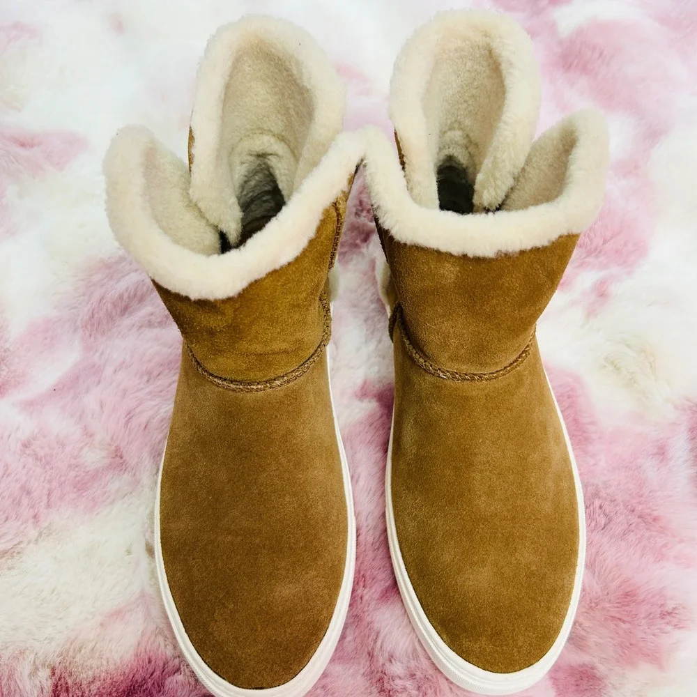 UGG Priya Platform Women's 7.5 Sneaker Boots Shearling Lined Chestnut Suede New